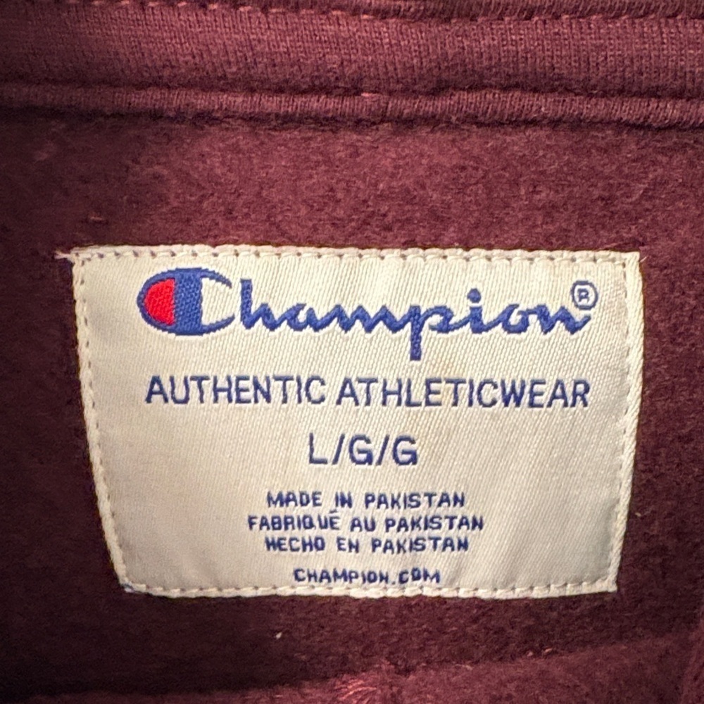 Champion Burgundy Pullover Hoodie with Embroidered Logo ~ Large - Picture 5 of 8
